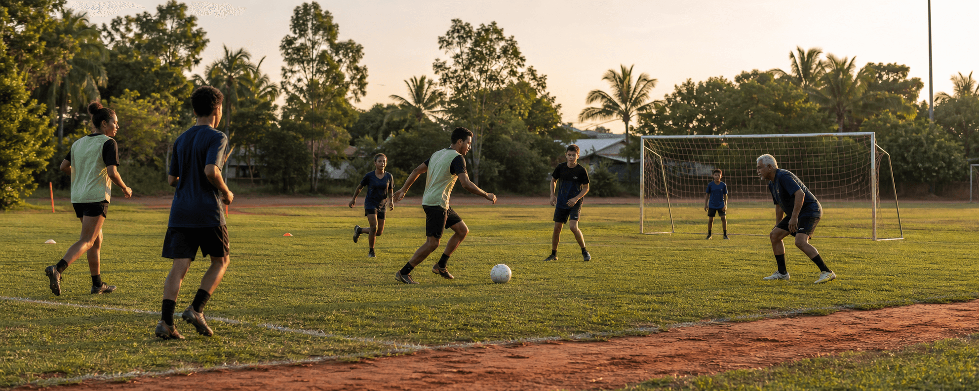 Community soccer players training on a Darwin neighbourhood pitch